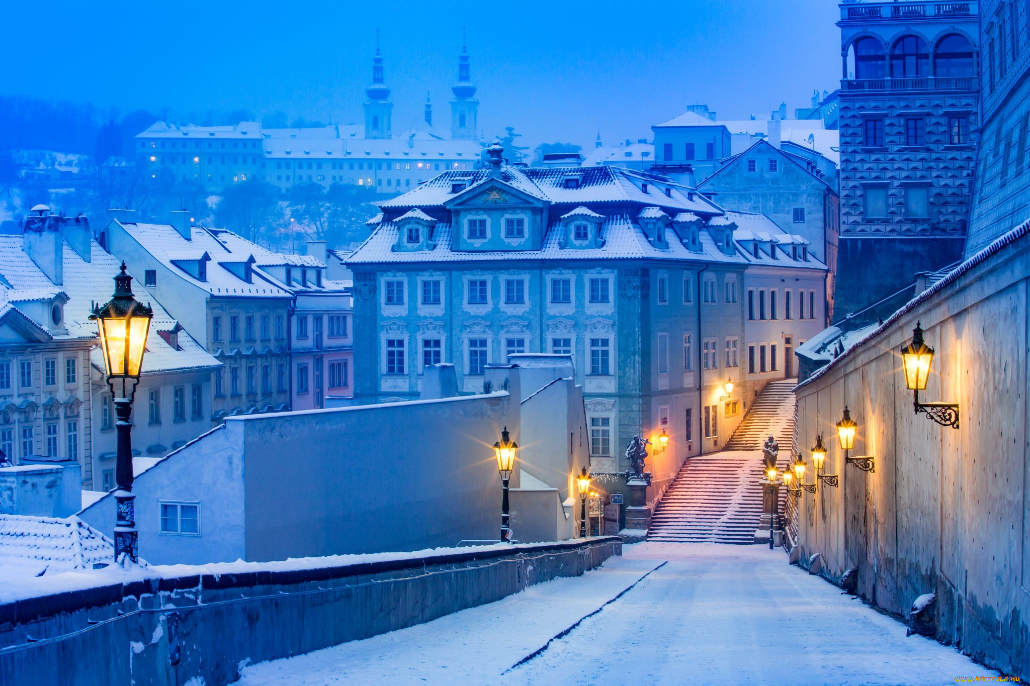 Прага ночь зима